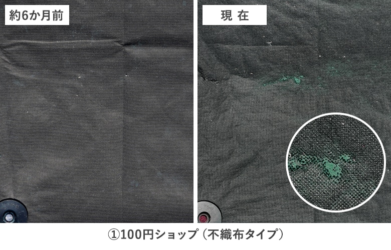 100円ショップの防草シートの耐候性